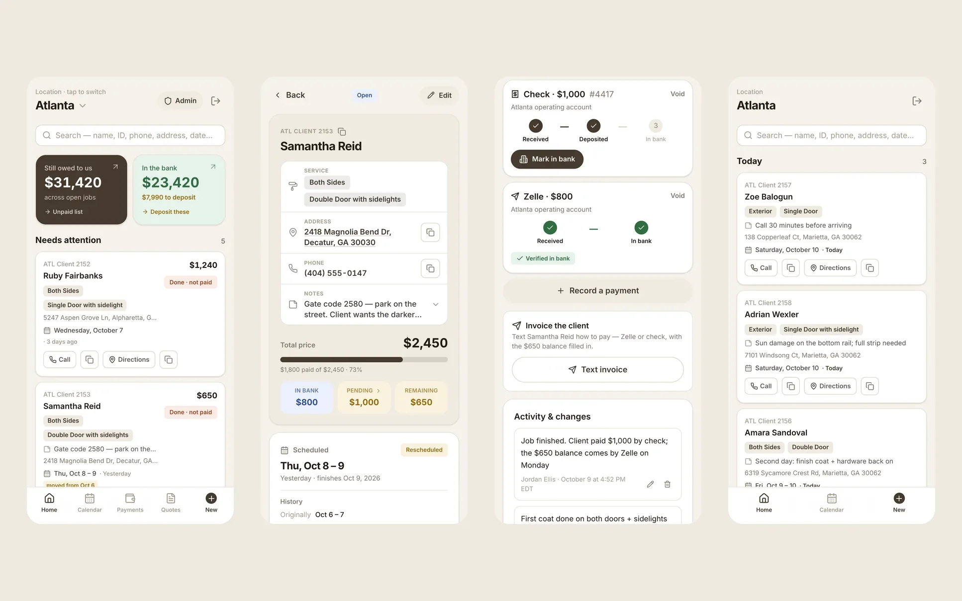 DoorStain booking and operations app screenshot