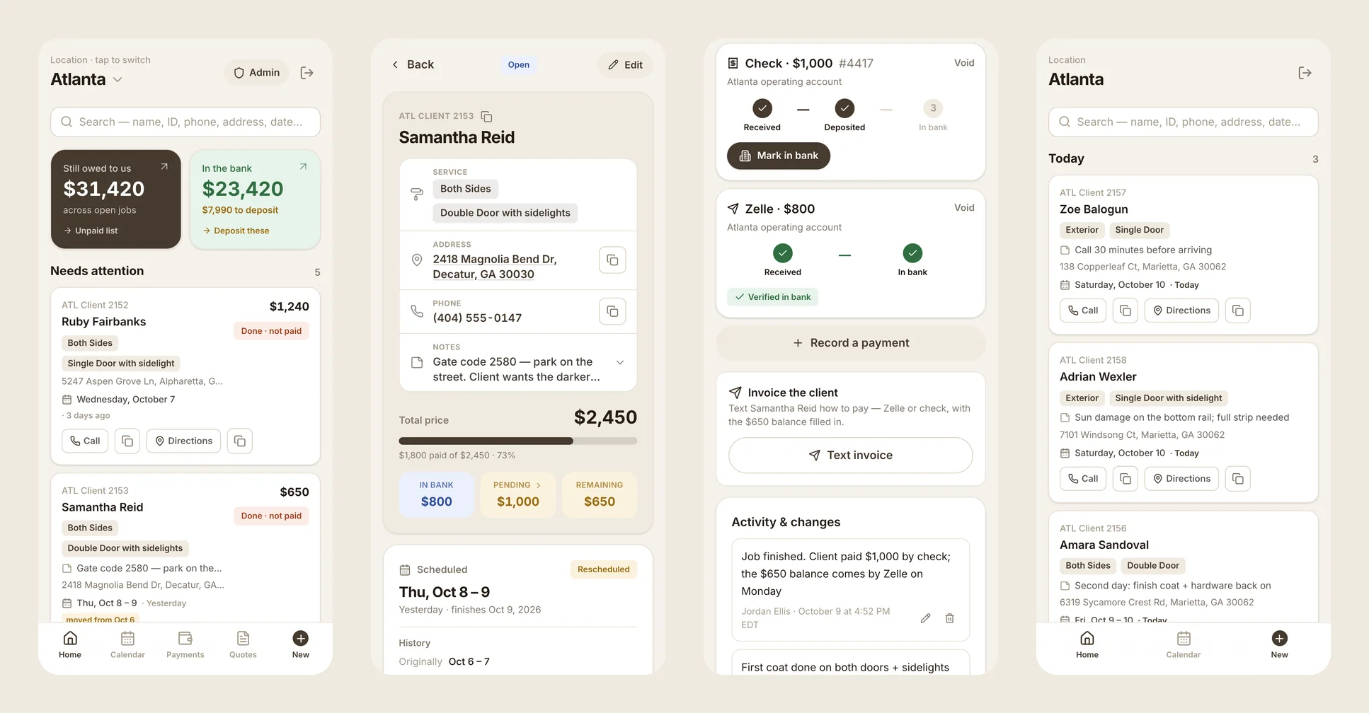 DoorStain booking and operations app screenshot